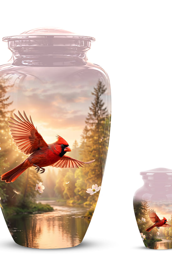 Red Flying Cardinal Bird - Personalized Memorial Urn For Human Ashes