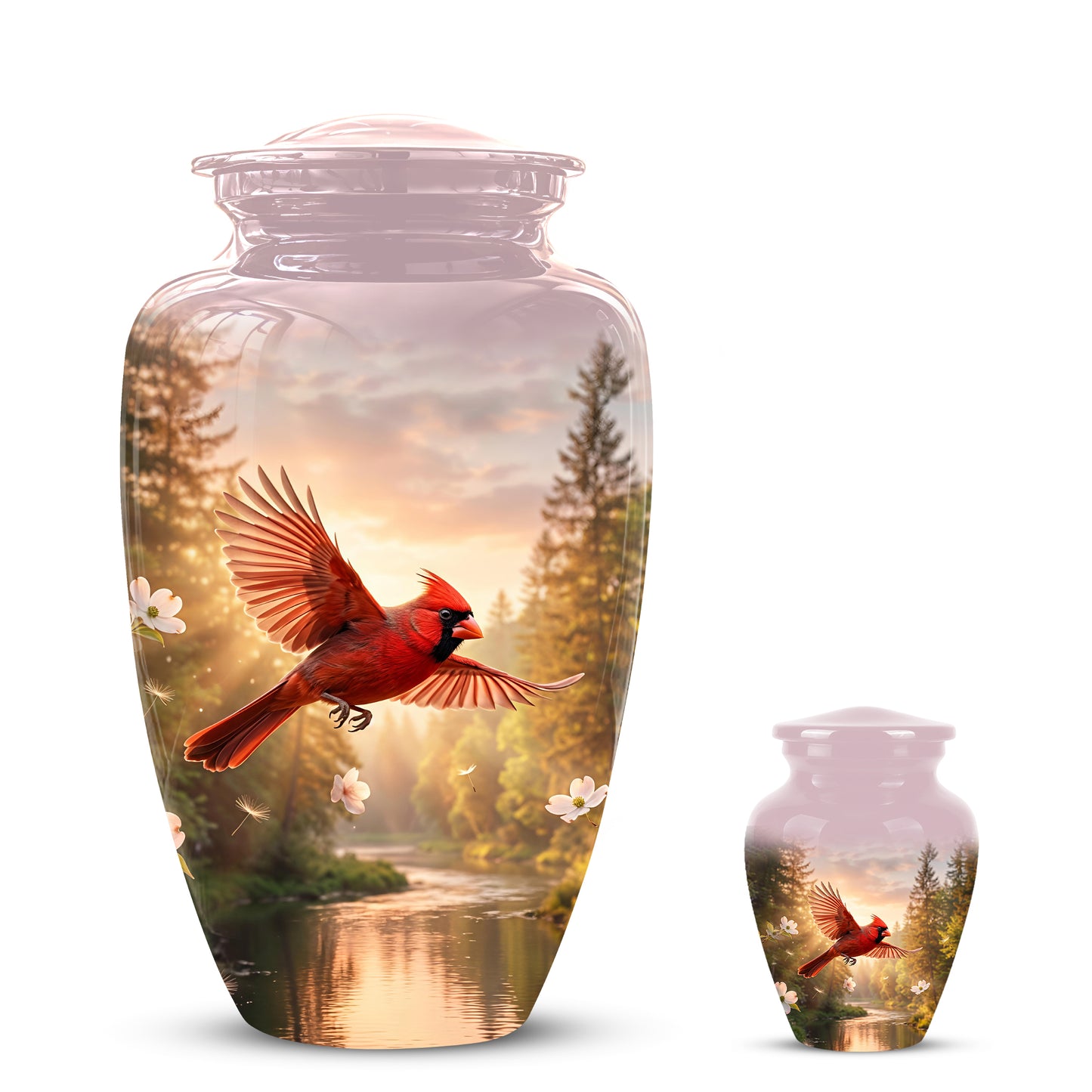 Red Flying Cardinal Bird - Personalized Memorial Urn For Human Ashes