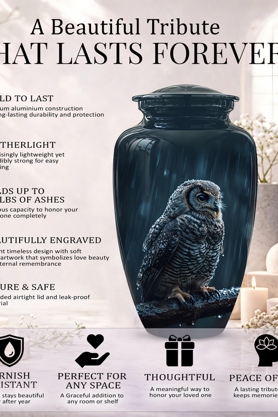 Snowy Owl Cremation Urn - Night Owl Burial Urns For Human Ashes
