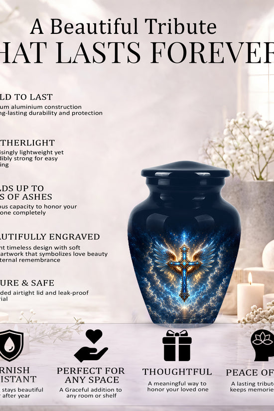 Celestial Jesus Cross Urn - Artistic Handcrafted Urns For Men & Women