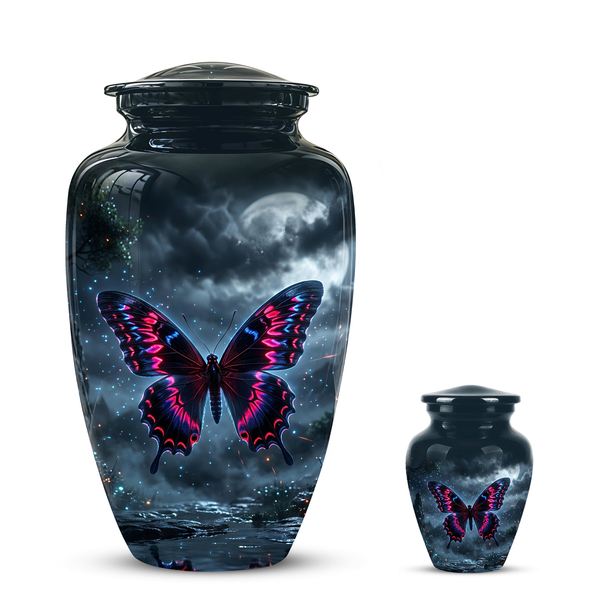 Colorful Butterfly Cremation Urn - Personalized Black Memorial Urns