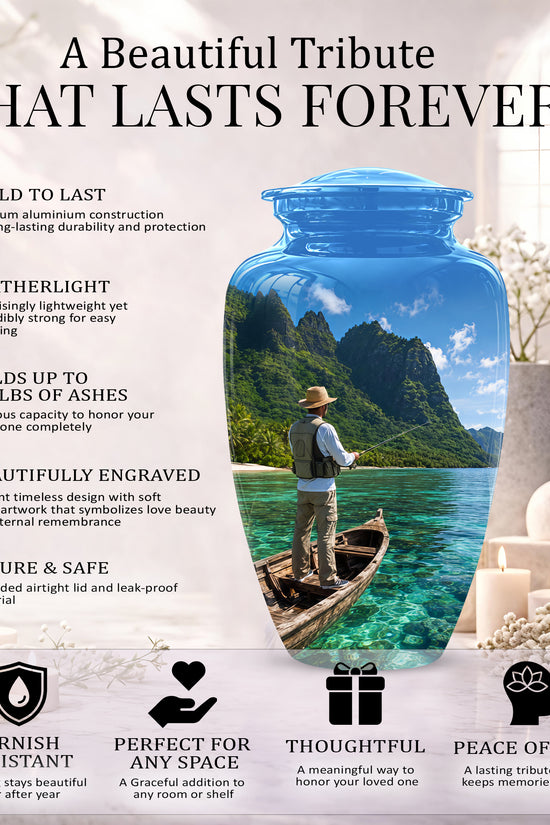 Father Fishing Cremation Urn - Majestic Memorial Urns For Human Ashes