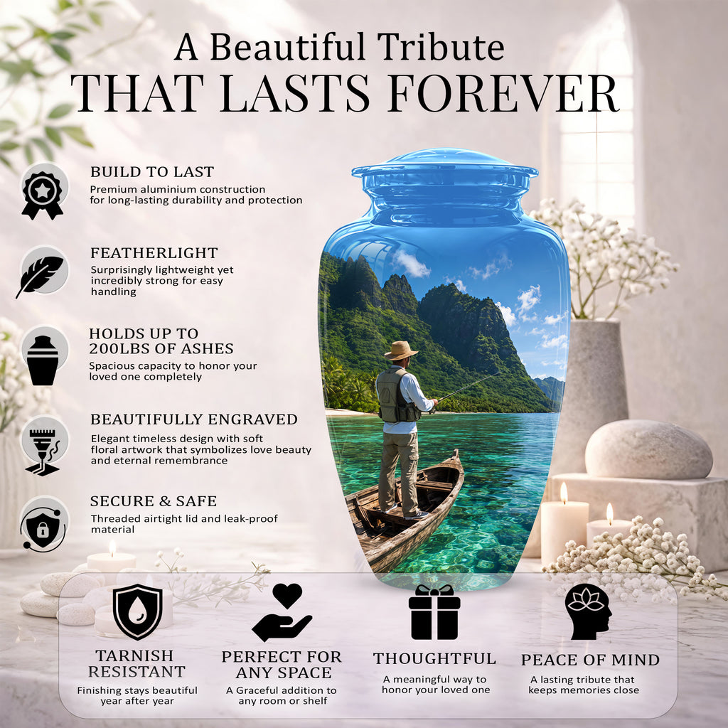 Father Fishing Cremation Urn - Majestic Memorial Urns For Human Ashes