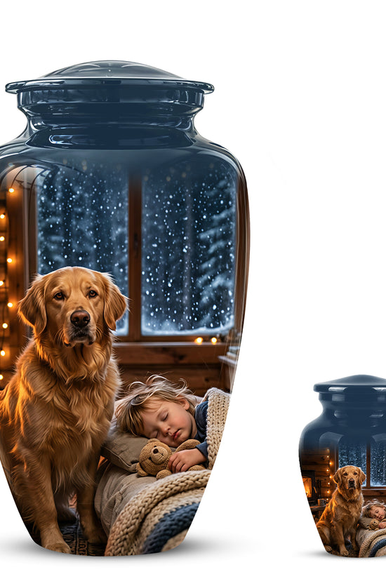 Golden Retriever Dog With Child - Beautiful Custom Pet Urns For Ashes