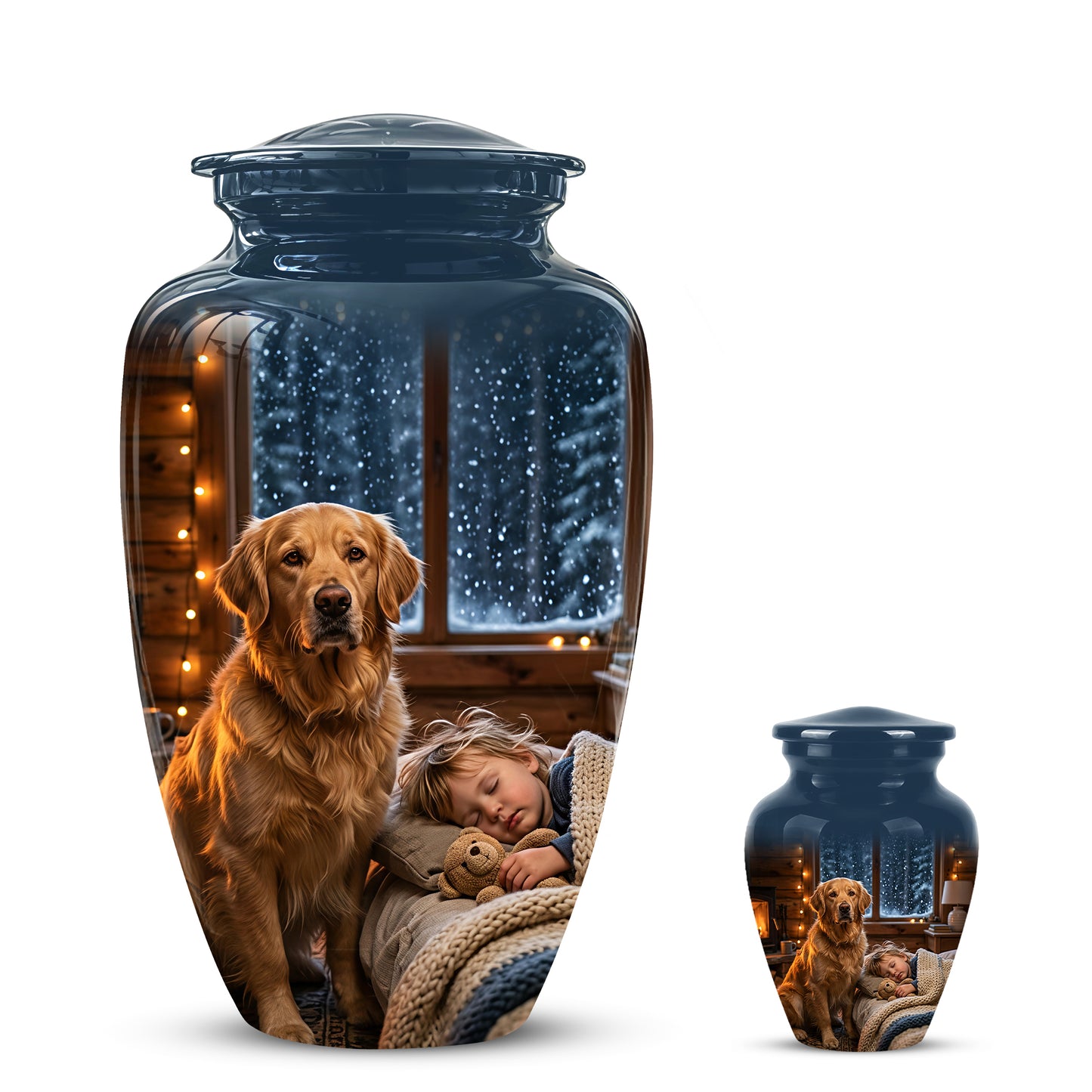 Golden Retriever Dog With Child - Beautiful Custom Pet Urns For Ashes