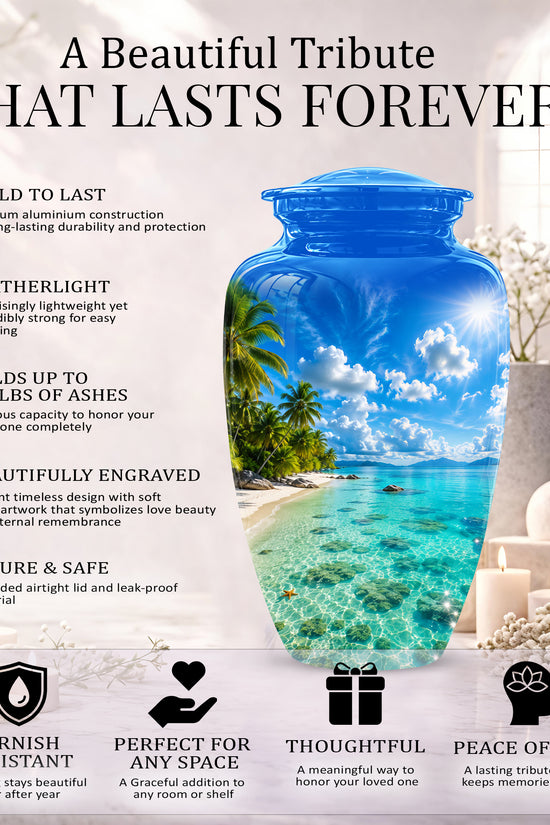 Beach Themed Memorial Urn - Beautifully Handcrafted Urns For Human Ash