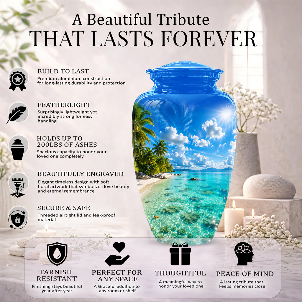 Beach Themed Memorial Urn - Beautifully Handcrafted Urns For Human Ash