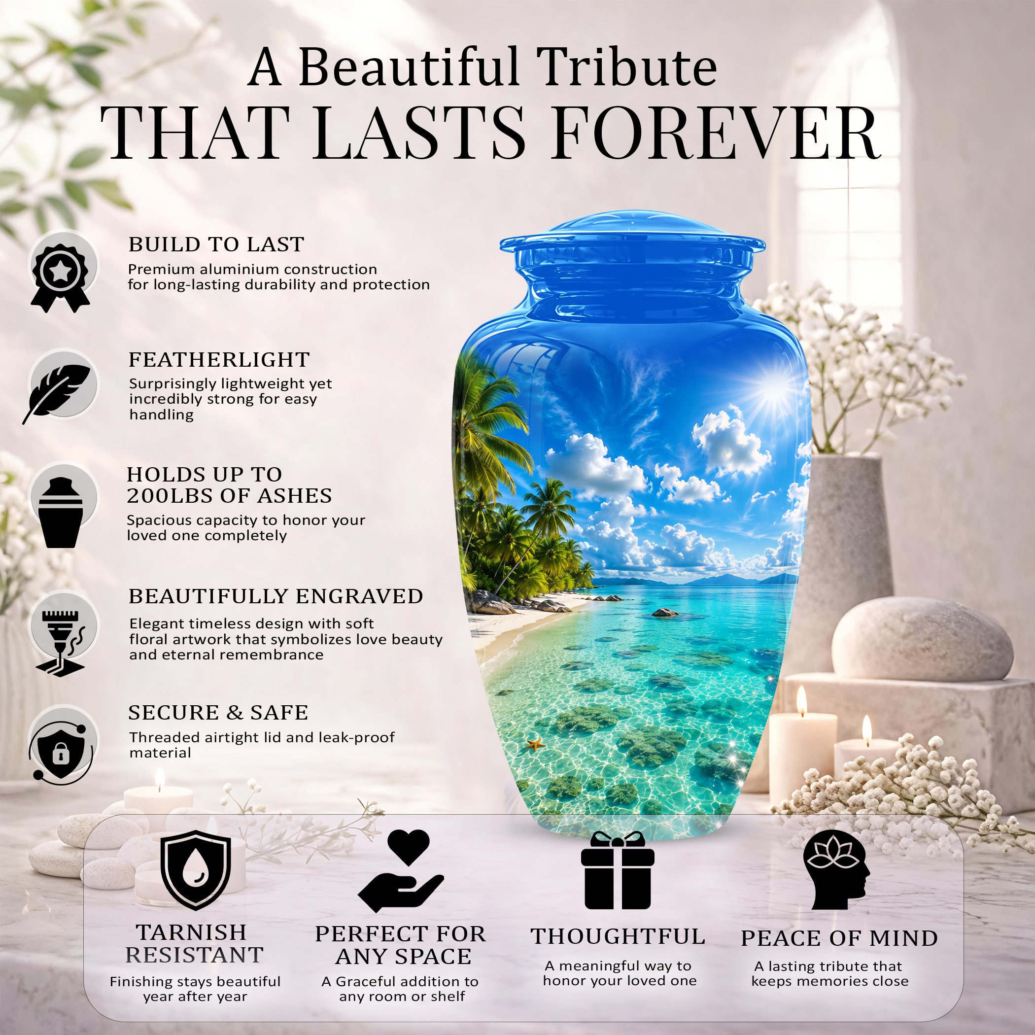 Beach Themed Memorial Urn - Beautifully Handcrafted Urns For Human Ash