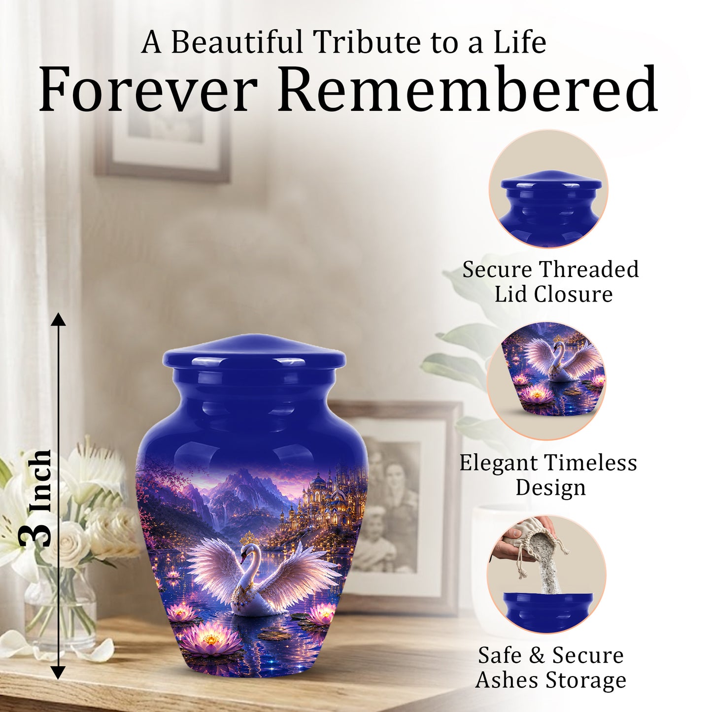 Swan Lake Fantasy Urn - Majestic Burial Urns For Loved Ones Ashes