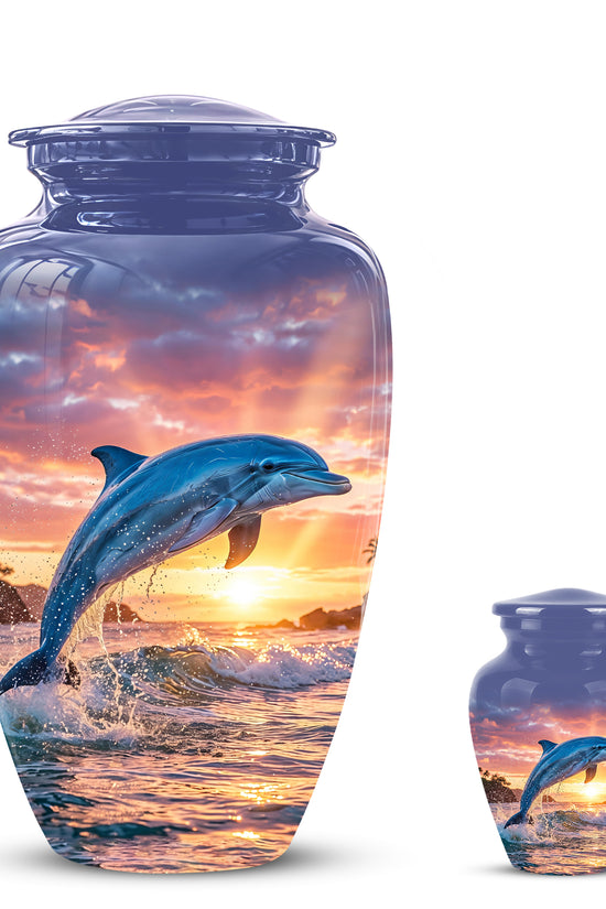 Blue Dolphin Themed Urn - Sunset Custom Funeral Urns For Human Ashes