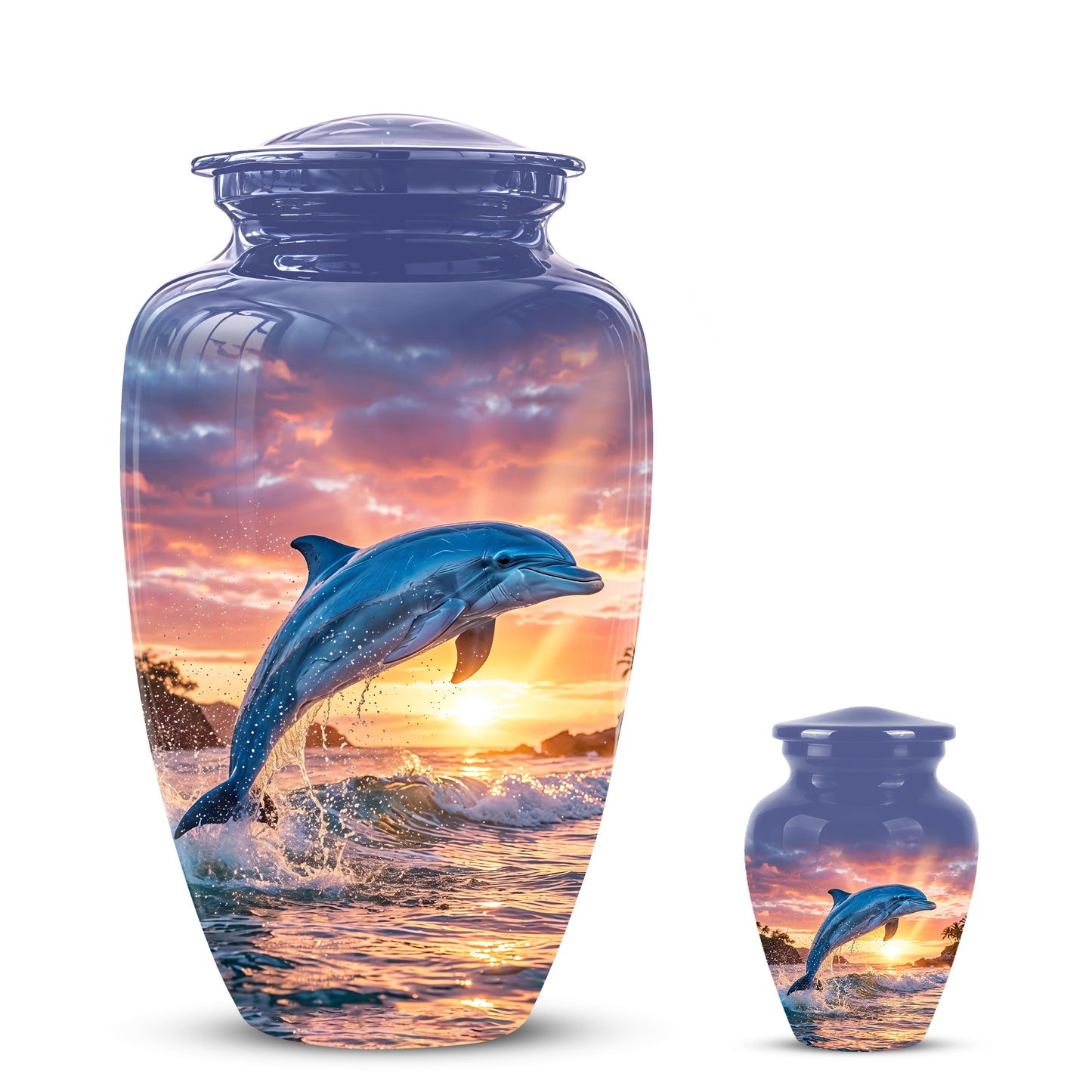 Blue Dolphin Themed Urn - Sunset Custom Funeral Urns For Human Ashes