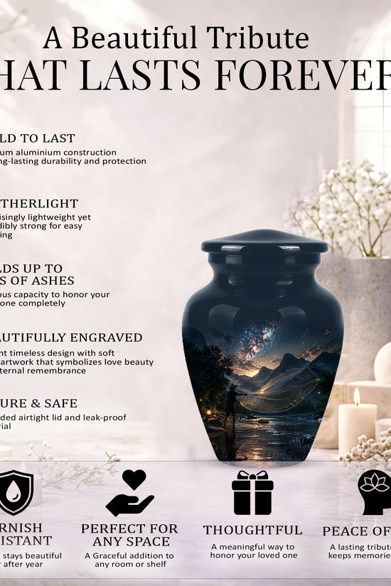 Fisherman Cremation Urn - Night Sky Memorial Urns For Human Ashes
