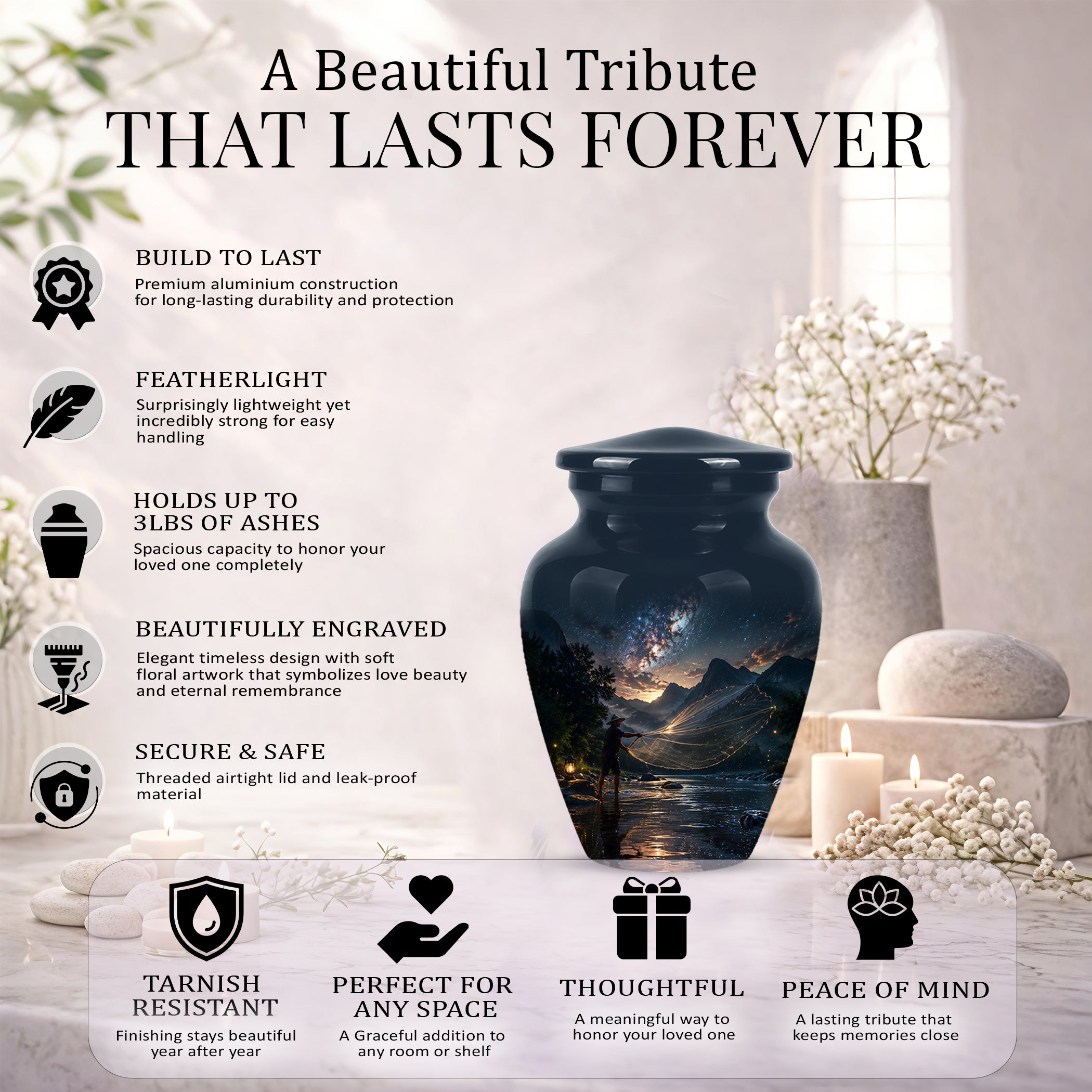 Fisherman Cremation Urn - Night Sky Memorial Urns For Human Ashes