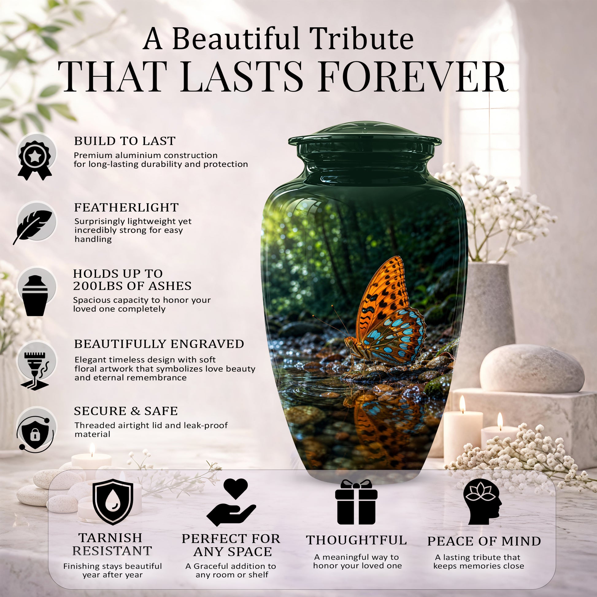 Orange Butterfly Memorial Urn - Personalized Memorial Urns For Ashes