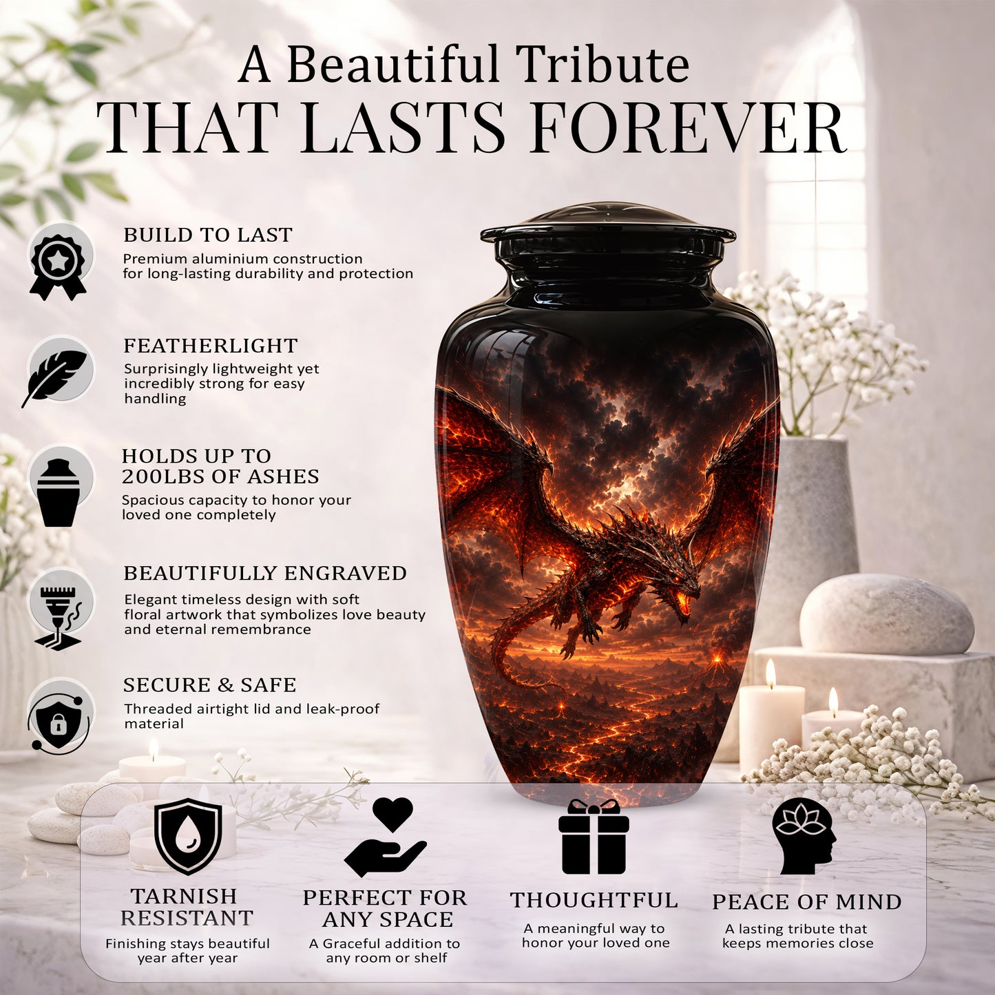 Dragon Fire Cremation Urn - Artistic Mythical Burial Urns For Human Ashes
