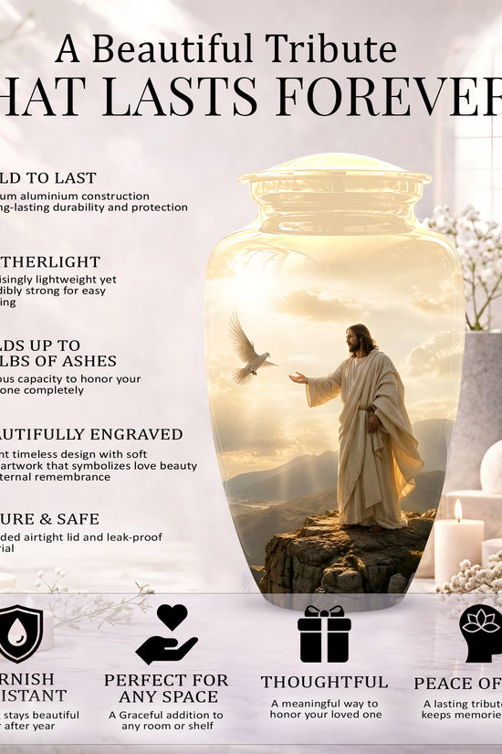 Jesus With Dove Themed Urn - Peaceful Eternal Rest Urn For Human Ashes