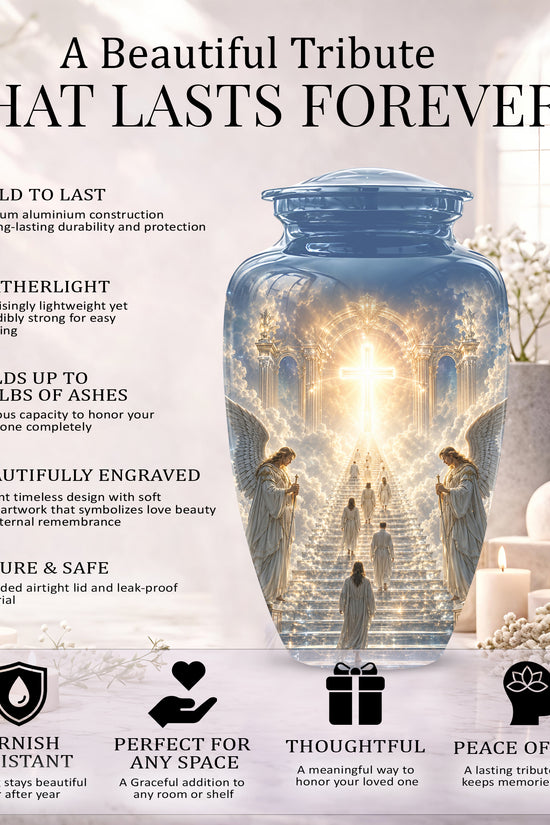 Heaven’s Gate Cross Cremation Urn – Angel Memorial Urn For Human Ashes