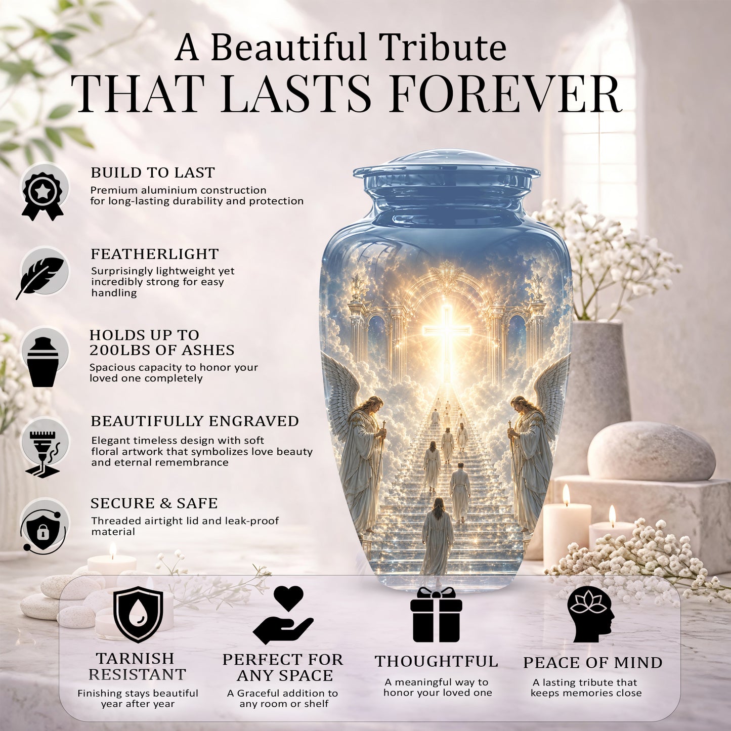 Heaven’s Gate Cross Cremation Urn – Angel Memorial Urn For Human Ashes
