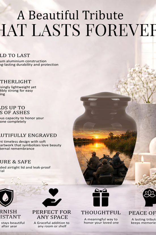 Fisherman Sunset Cremation Urn - Personalized Burial Urns For Ashes