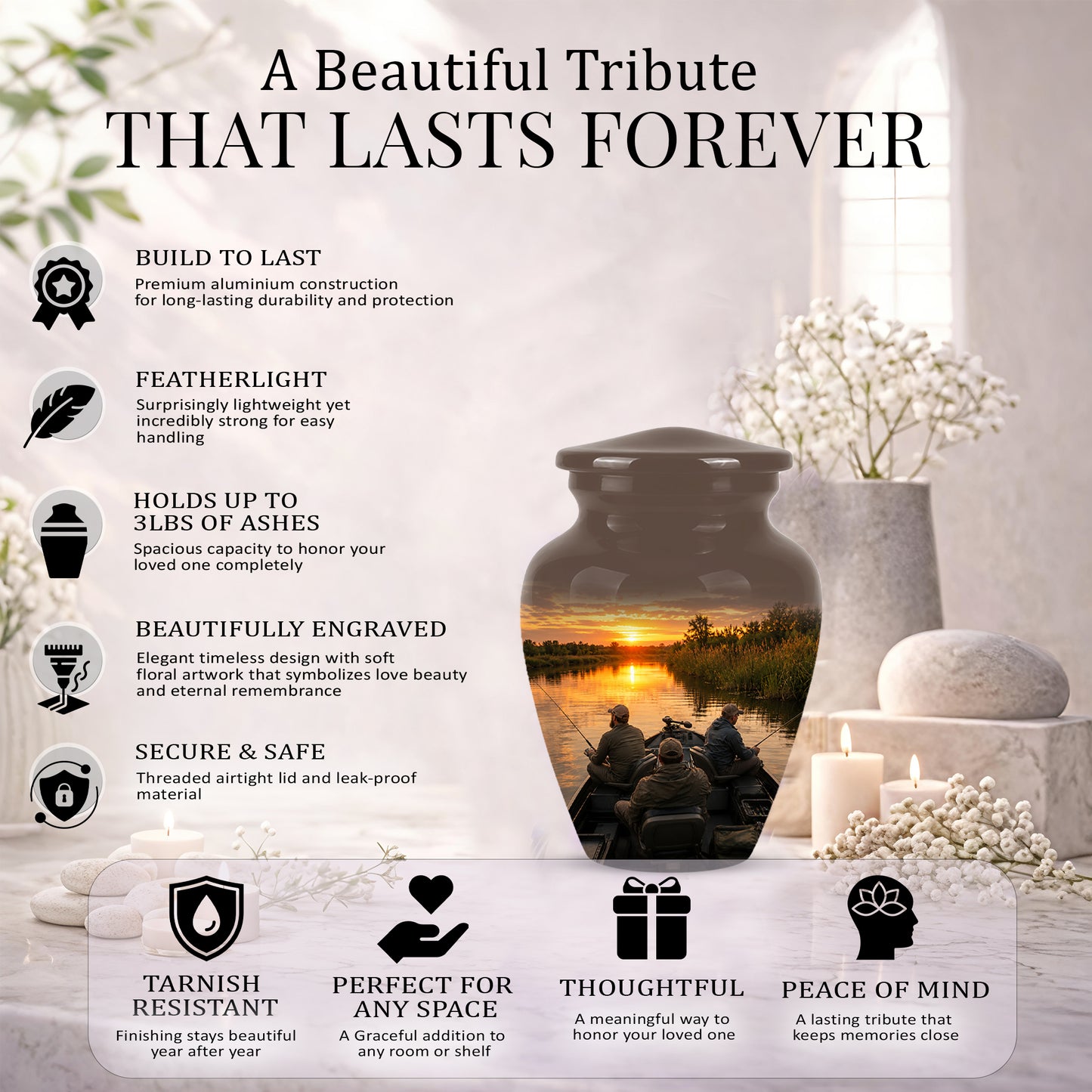 Fisherman Sunset Cremation Urn - Personalized Burial Urns For Ashes