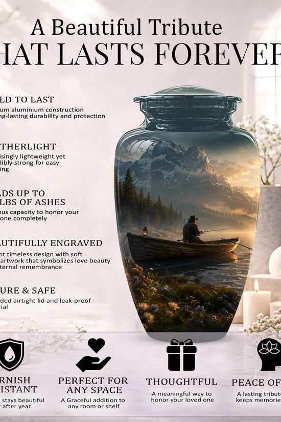 Fisherman Themed Urn - Artistic Fishing Landscape Urns For Human Ashes
