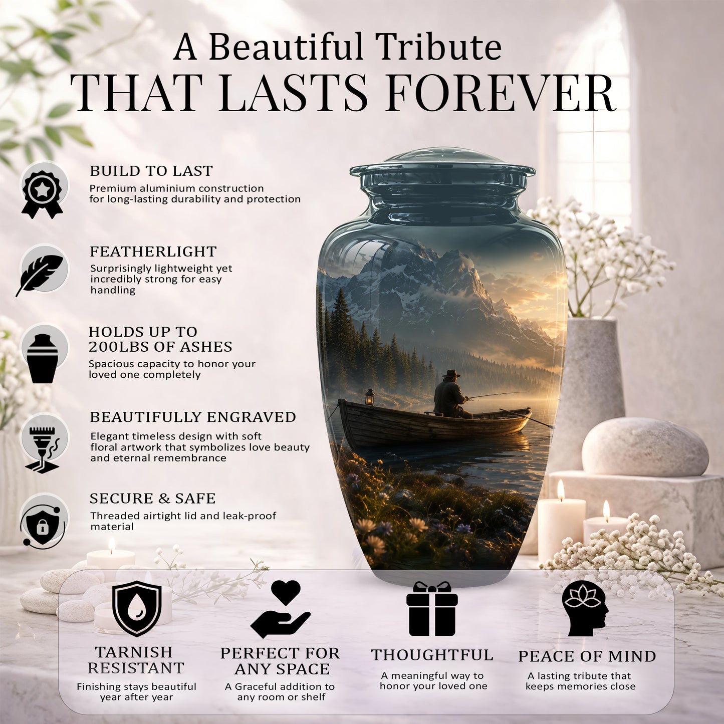 Fisherman Themed Urn - Artistic Fishing Landscape Urns For Human Ashes