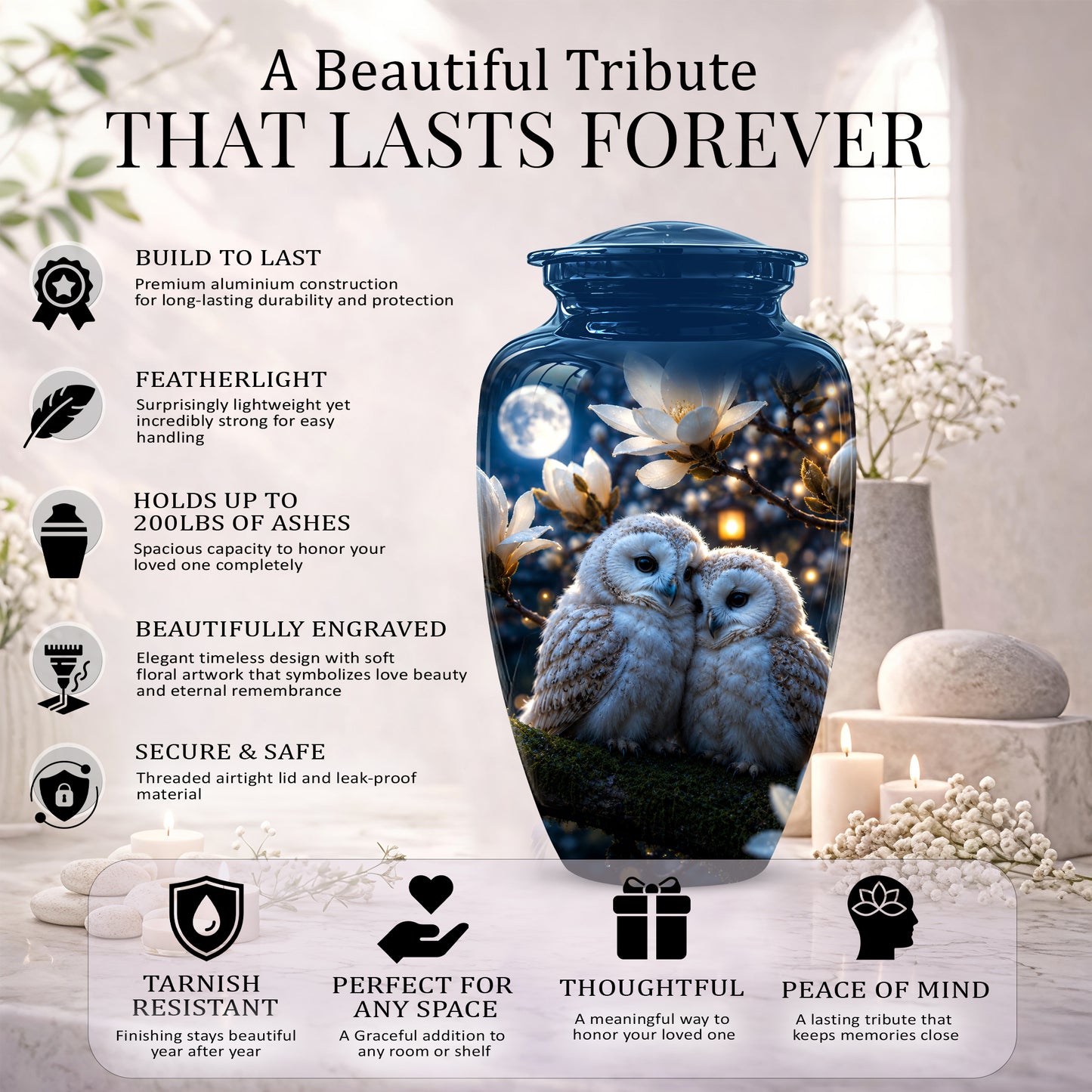Owl Couple Cremation Urn - Beautiful Memorial Urns For Lover's Ashes