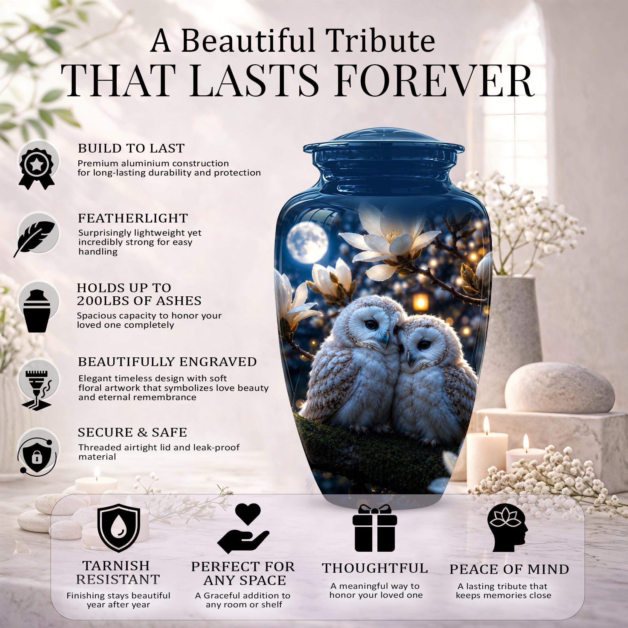 Owl Couple Cremation Urn - Beautiful Memorial Urns For Lover's Ashes