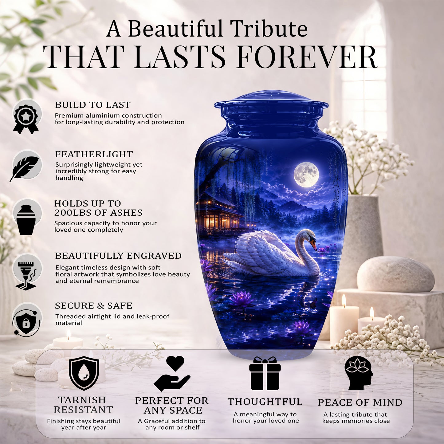White Swan Memorial Urn - Personalized Funeral Urns On Sale For Ashes