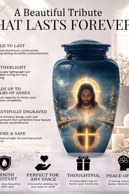 Divine Jesus Cremation Urn for Ashes – Christian Cross Memorial Urn