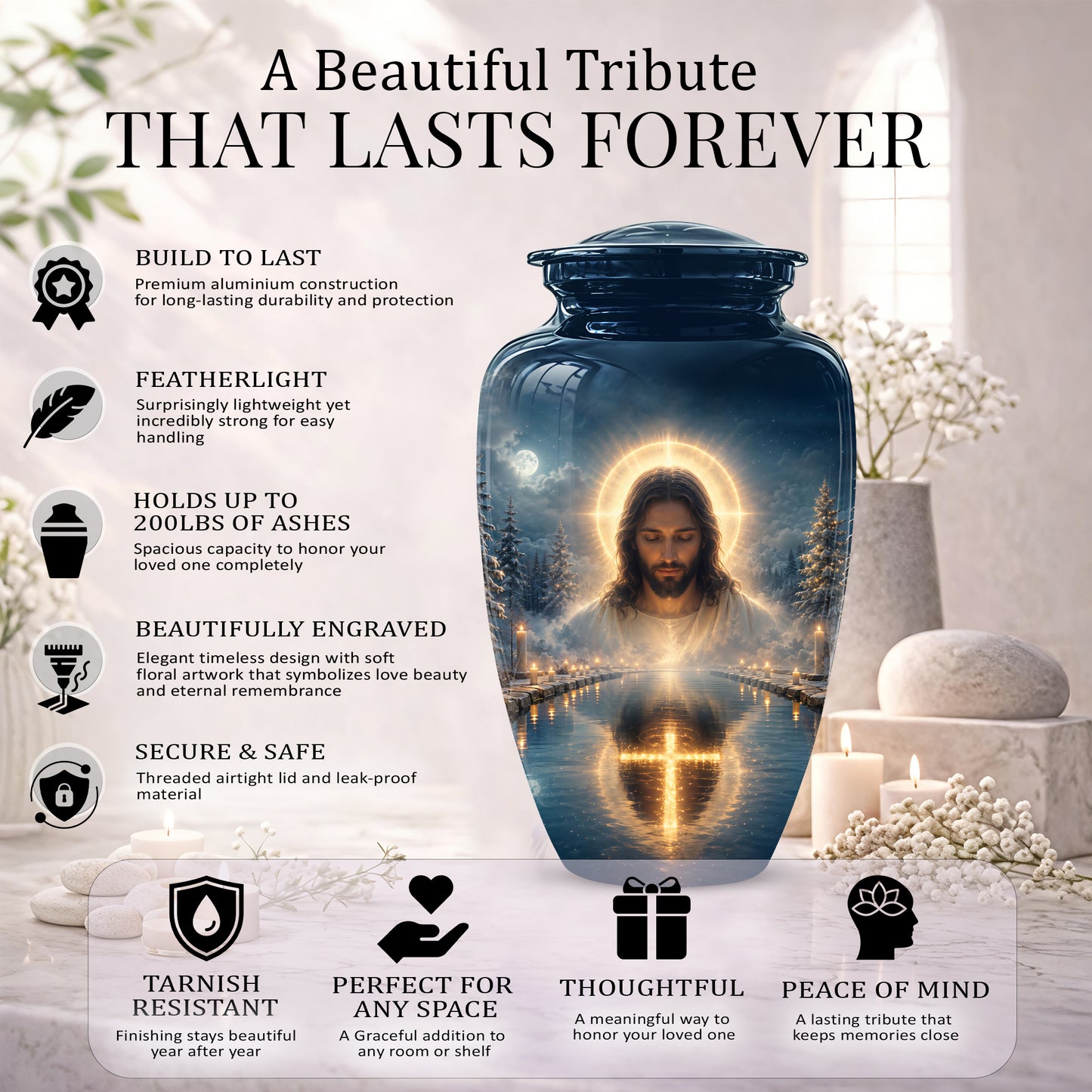 Divine Jesus Cremation Urn for Ashes – Christian Cross Memorial Urn