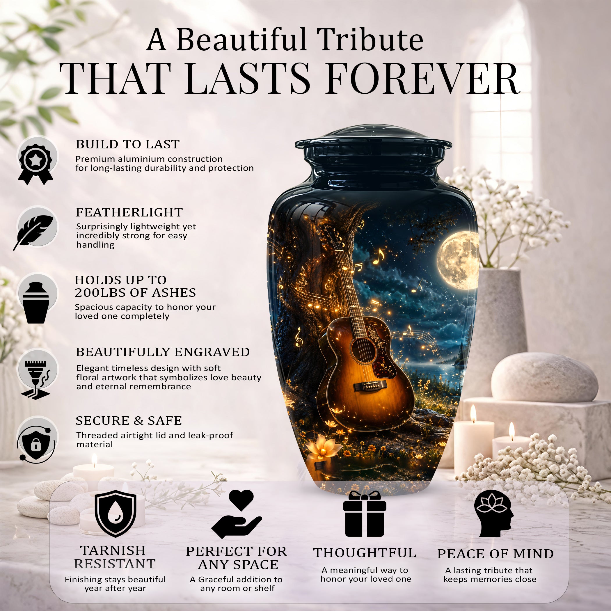 Artistic Guitar Cremation Urn - Starry Night Keep Urn For Music Lovers