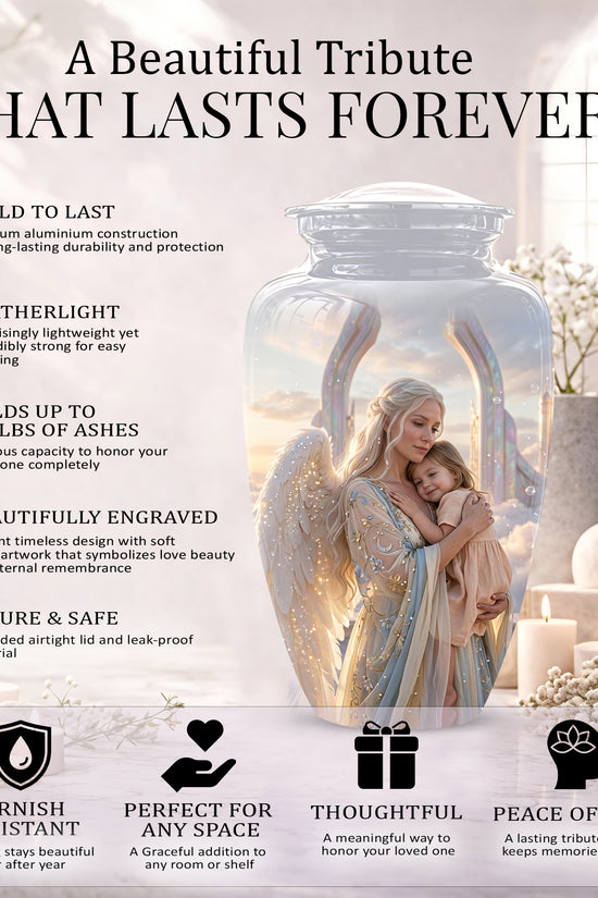 Angel Mother With Child Memorial Urn - Artistic Cremation Urns For Mom