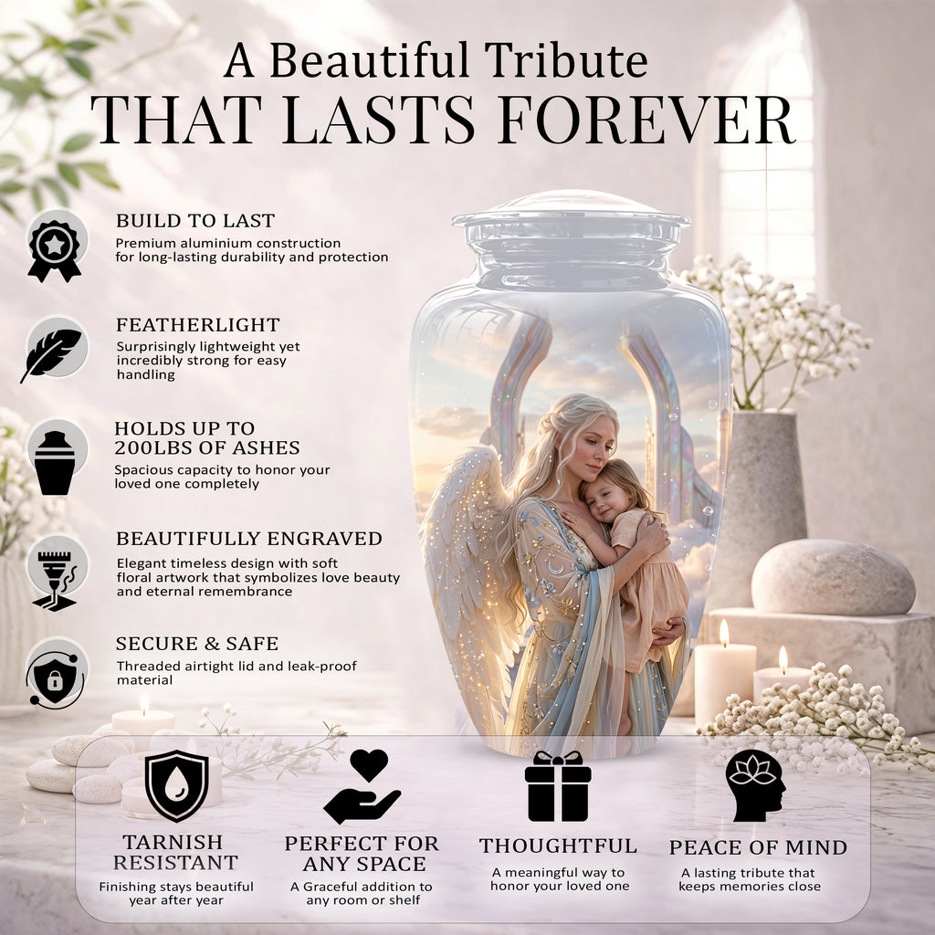 Angel Mother With Child Memorial Urn - Artistic Cremation Urns For Mom