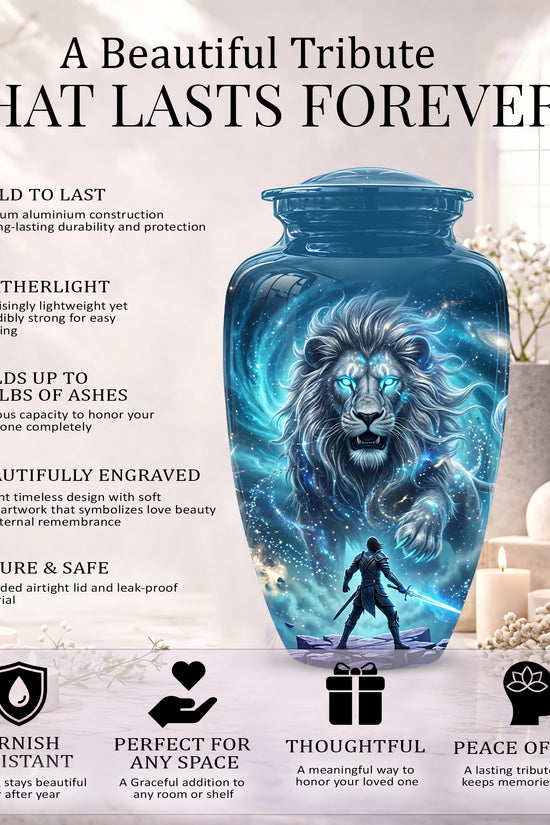 Celestial Cosmic Lion Cremation Urn - Lion Adult Male Memorial Tribute Urn