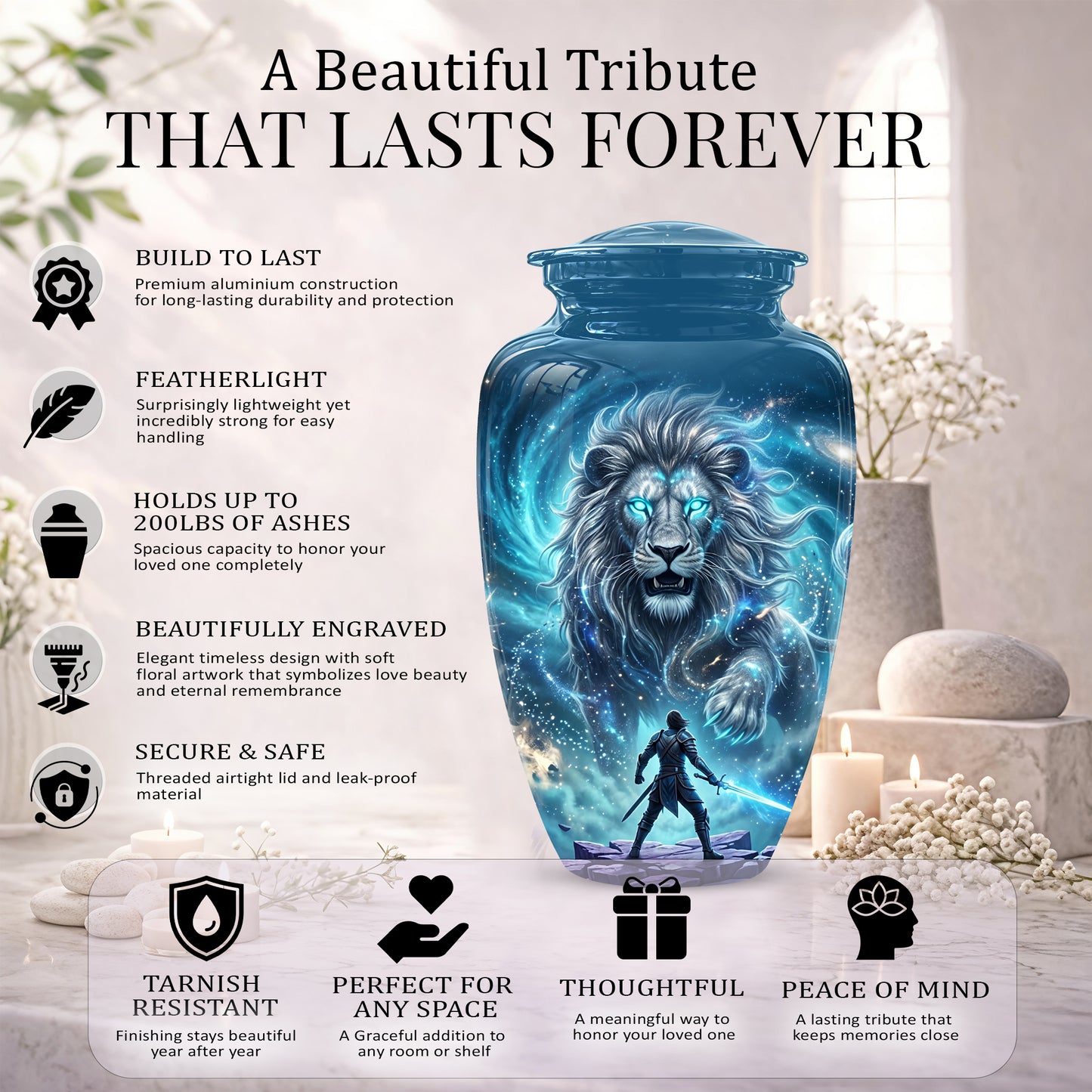 Celestial Cosmic Lion Cremation Urn - Lion Adult Male Memorial Tribute Urn