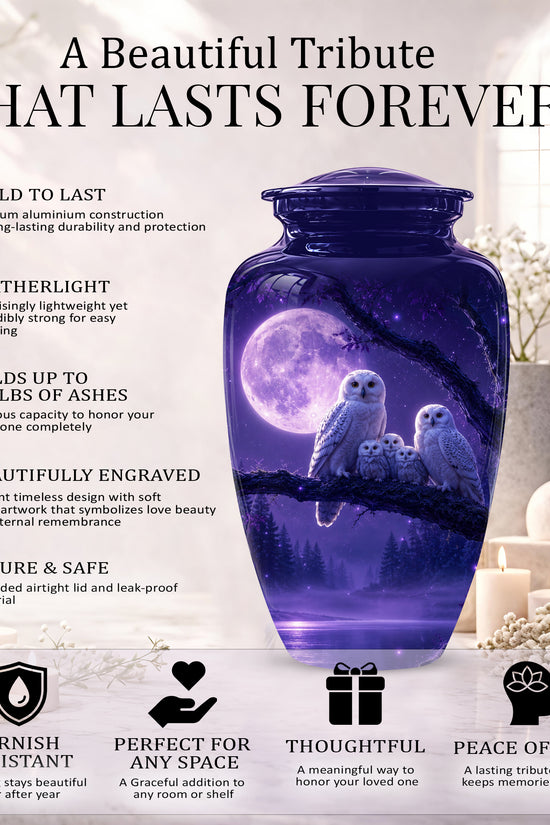 Purple Owl Cremation Urn - Handcrafted Memorial Urn For Adults Ashes