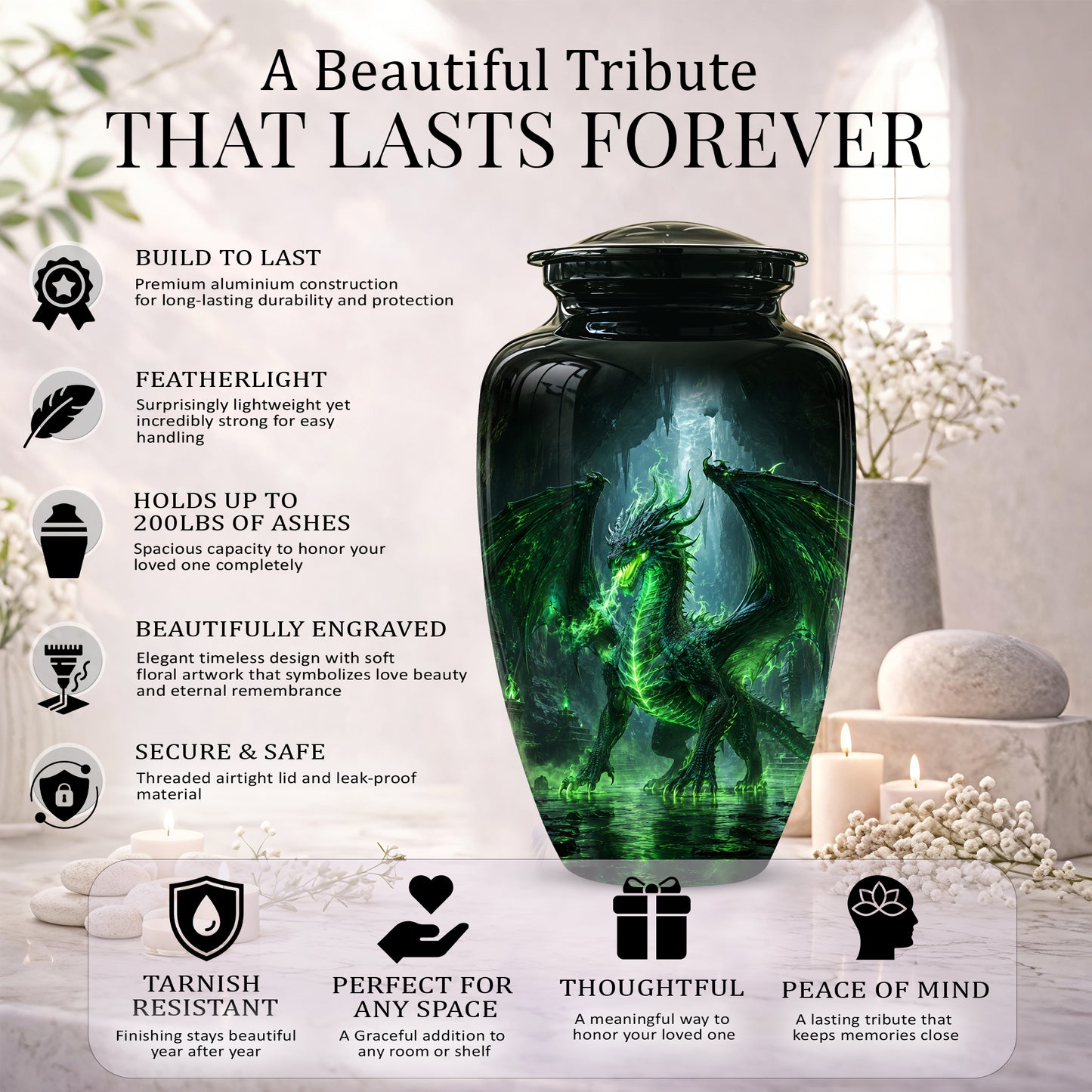 Dragon Themed Urn - Mythical Artistic Memorial Urns For Human Ashes