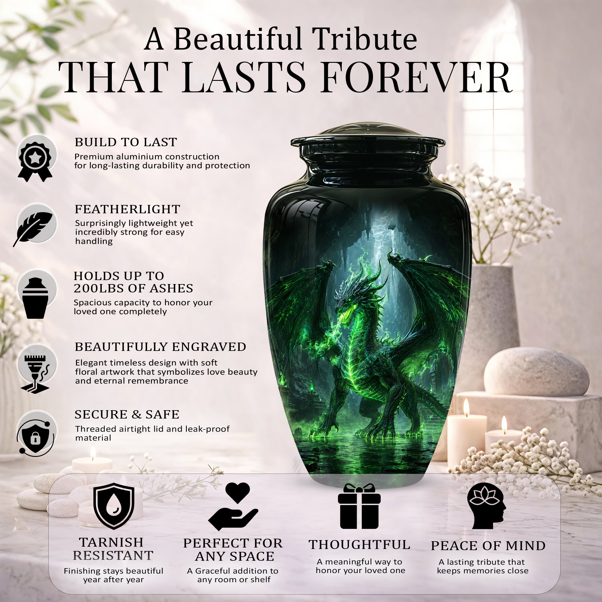 Dragon Themed Urn - Mythical Artistic Memorial Urns For Human Ashes