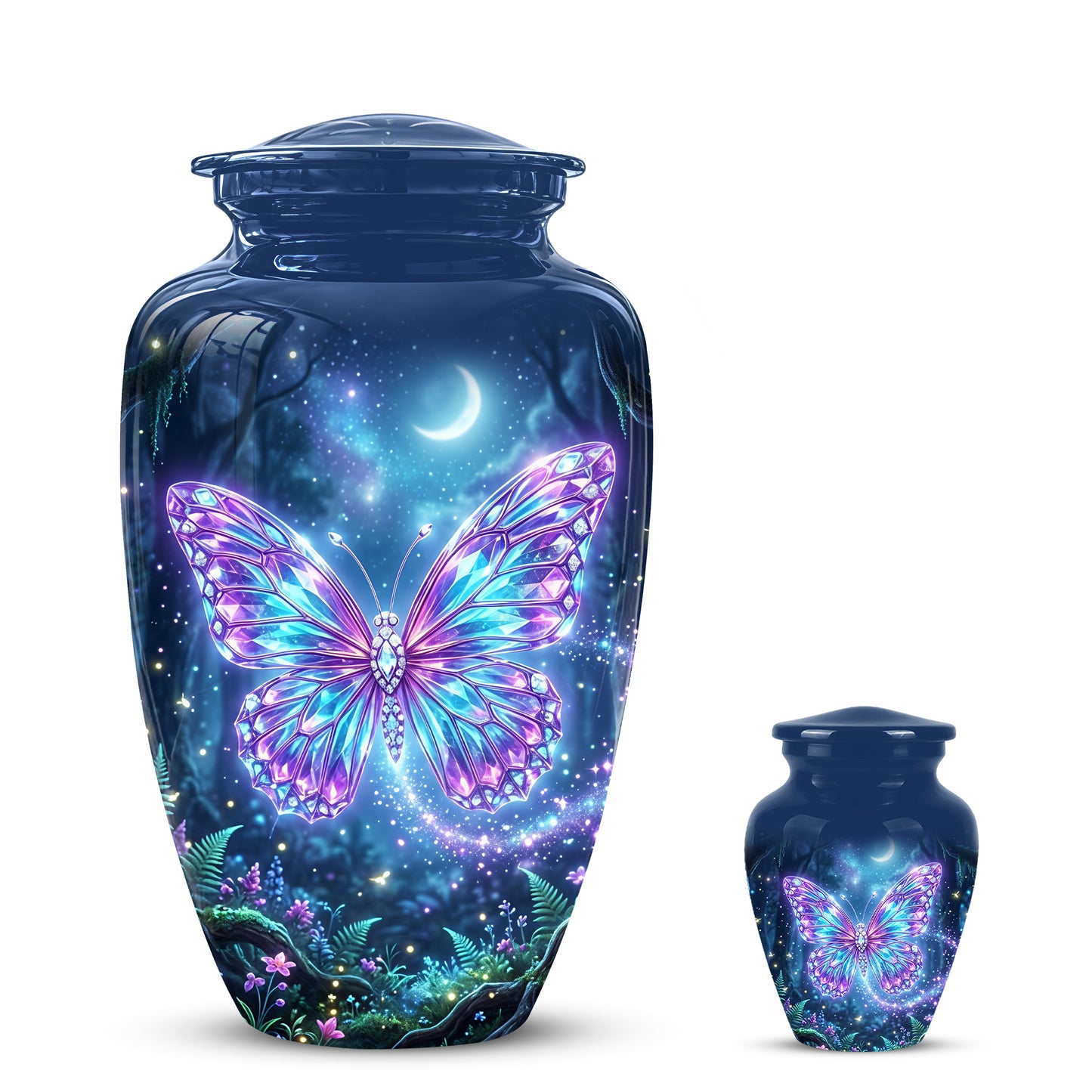 Glowing Colorful Butterfly Memorial Urn - Majestic Urns For Ashes