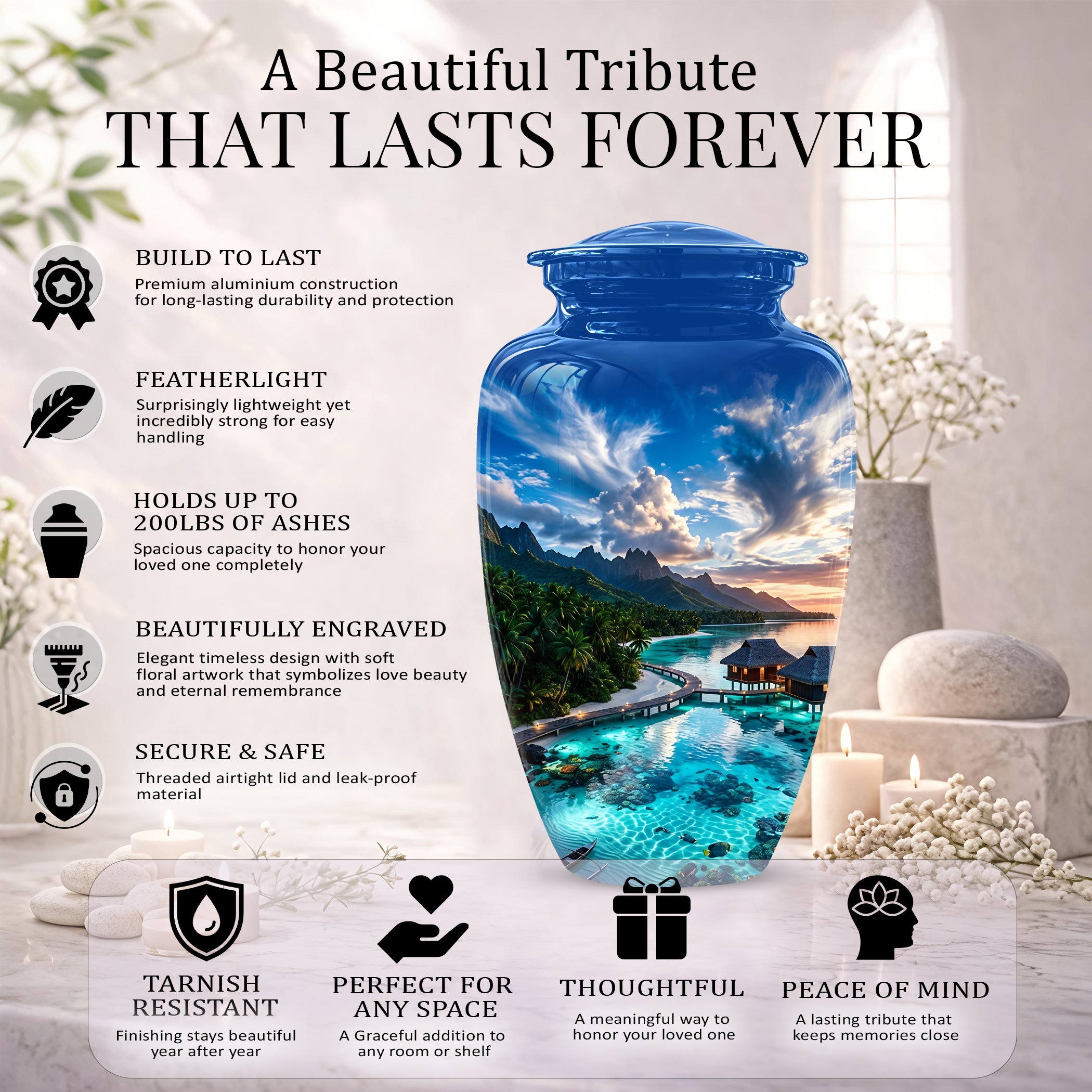 Beach Themed Cremation Urn - Personalized Burial Urns For Human Ashes