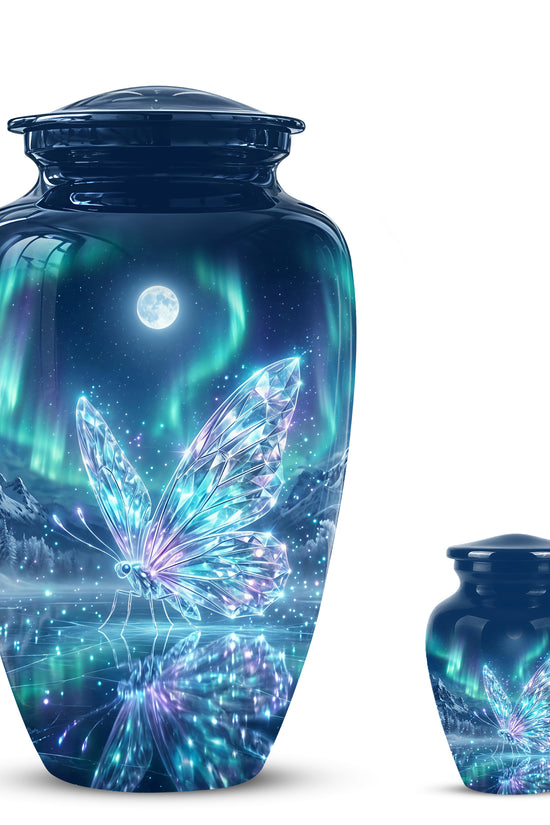Glowing Butterfly Cremation Urn - Beautiful Blue Memorial Urns For Mom