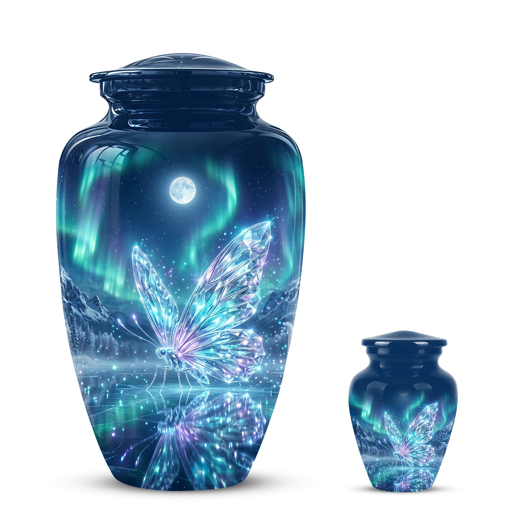 Glowing Butterfly Cremation Urn - Beautiful Blue Memorial Urns For Mom