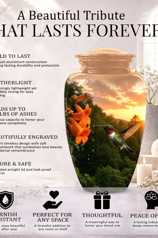 Hummingbird Memorial Urn - Custom Sunset Scenic Urns For Human Ashes