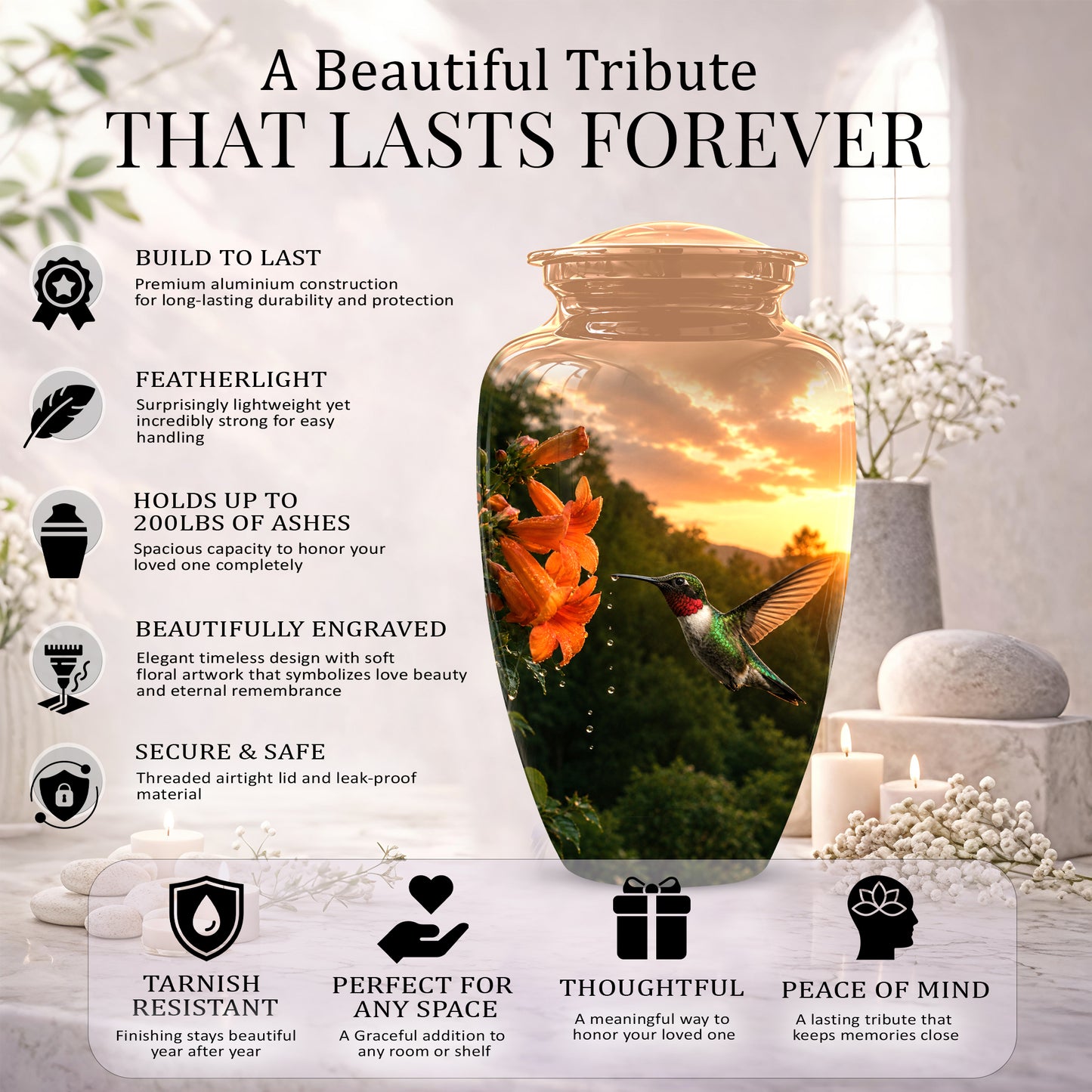 Hummingbird Memorial Urn - Custom Sunset Scenic Urns For Human Ashes