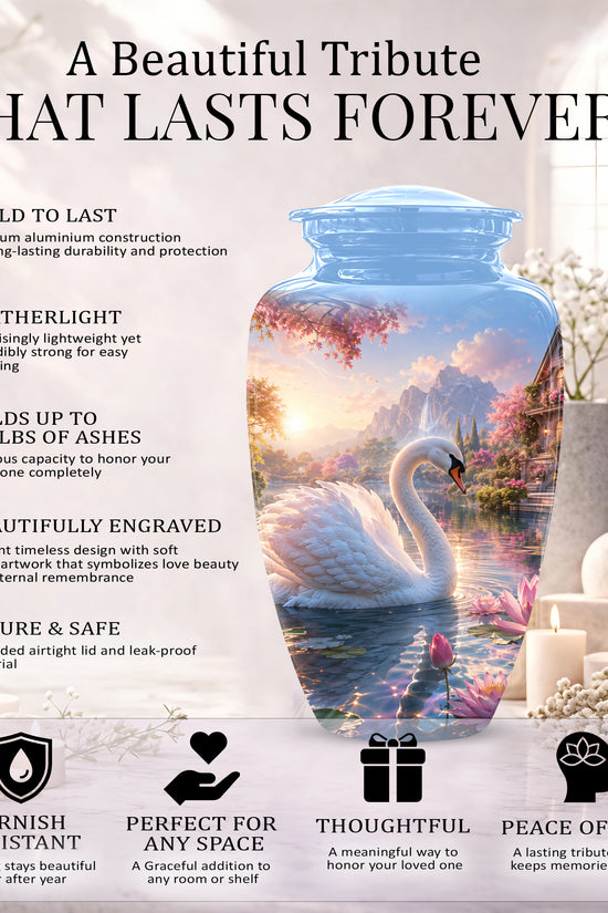 White Swan Themed Urn - Beautiful Custom Memorial Urns For Men & Women