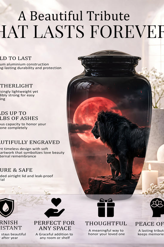 Lion With Cub Cremation Urn - Blood Moon Urns For Human Ashes