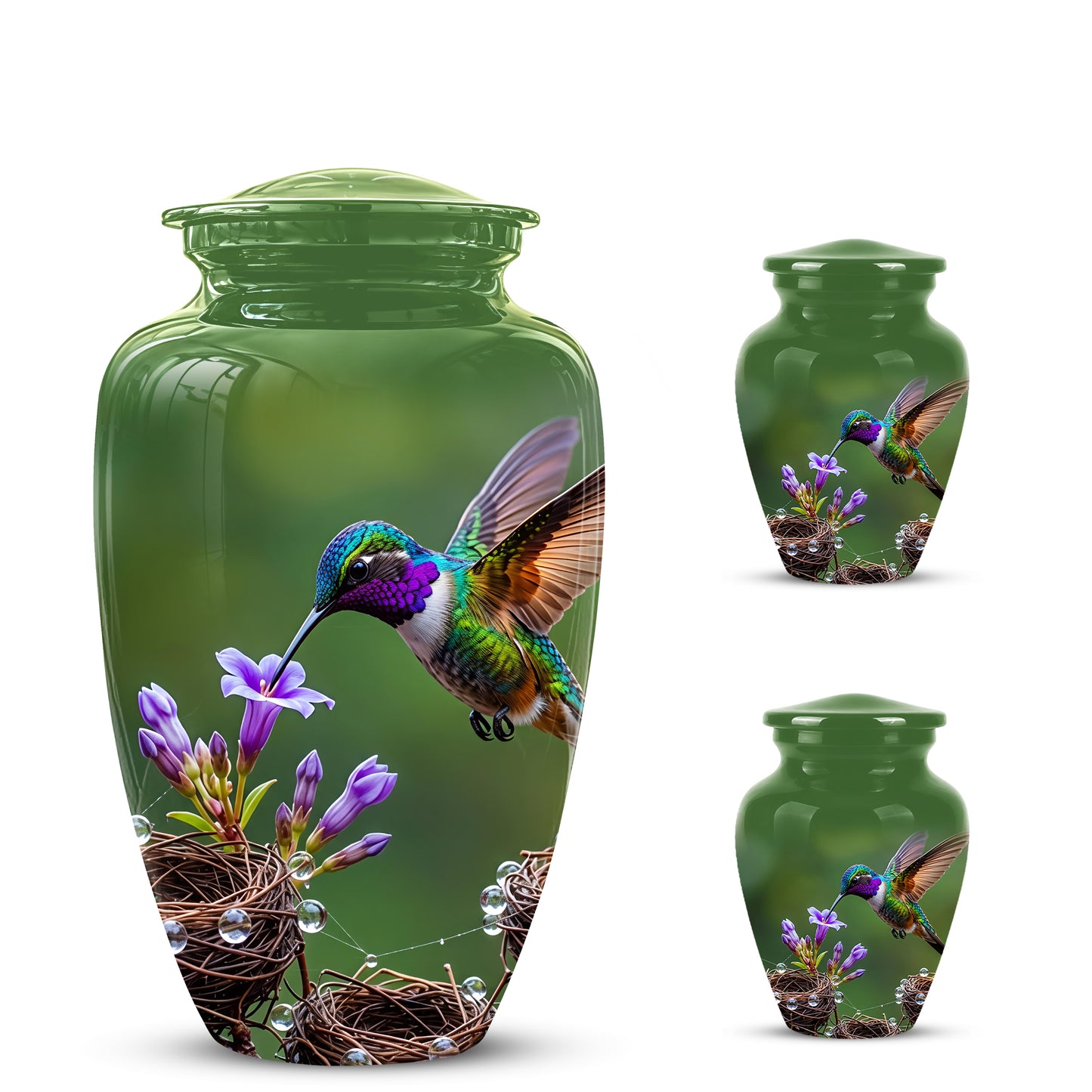 Colorful Hummingbird Memorial Urn - Green Burial Urns For Women Ashes