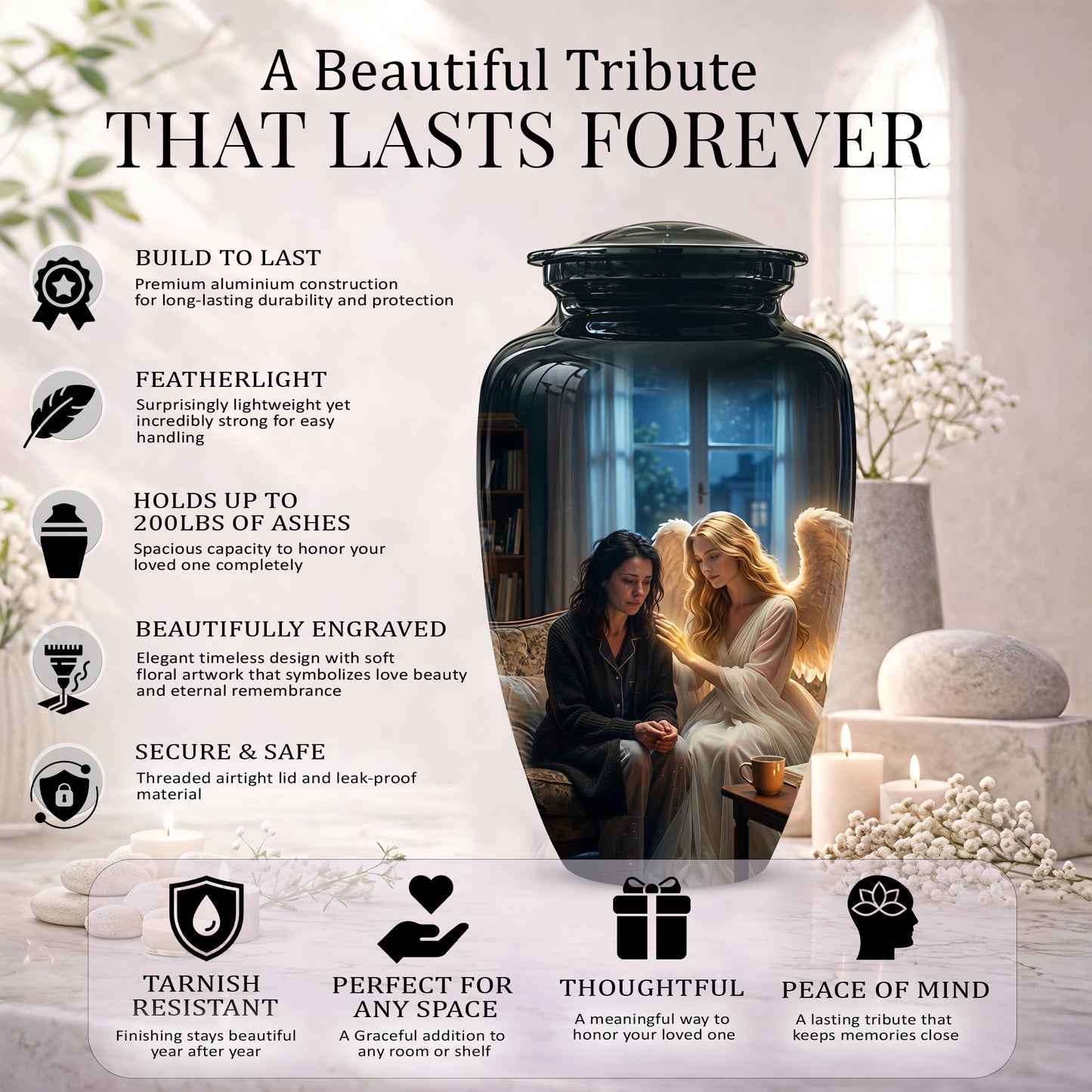 Black Angel Burial Urns - Personalized Memorial Urns For Mother Ashes