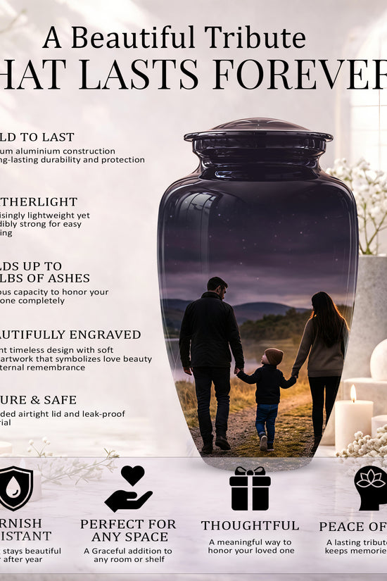 Dad, Son & Mom Cremation Urn - Artistic Night Burial Urns For Human Ashes